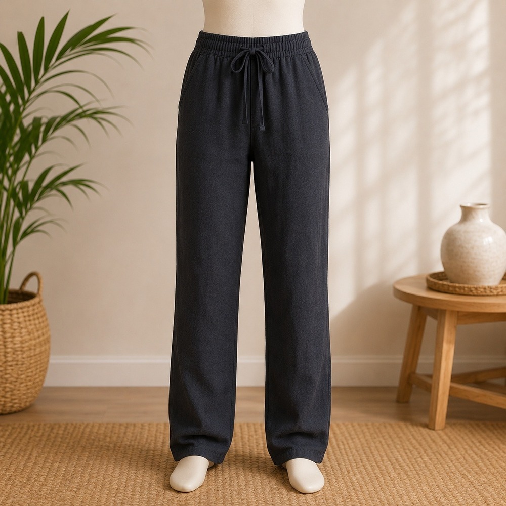 Caslon Linen Blend Jogger Pants‎ Womens Medium Black Elastic Drawstring Waist